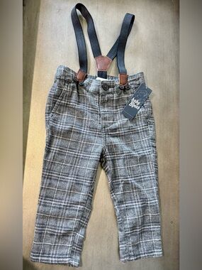 ✨NWT✨Oshkosh Baby B’gosh Gray Plaid Trousers w/suspenders